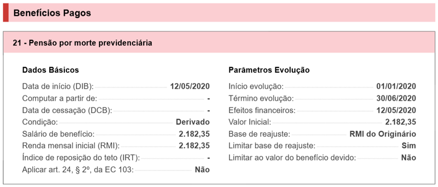 Demonstrativo atrasados benefício pago dados