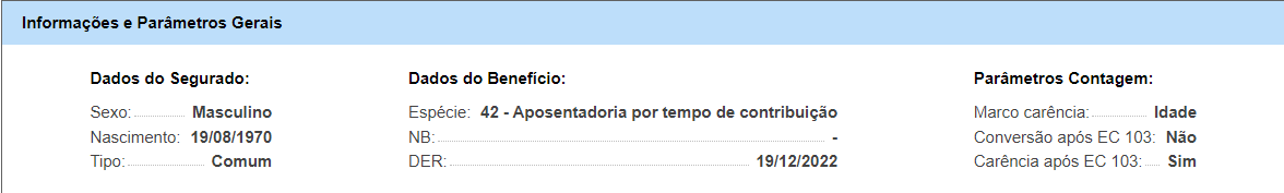 Informações e parâmetros