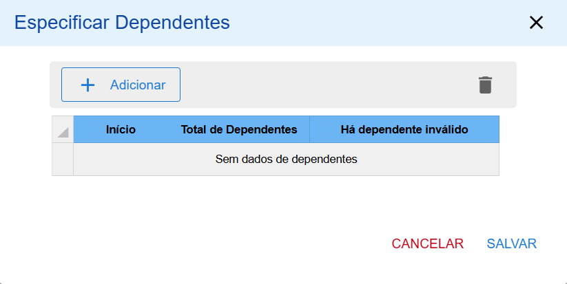 Janela Especificar Dependentes